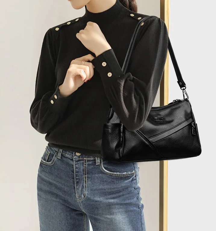 Multi-layered brand genuine leather women's bag 2023 new middle-aged mother bag soft leather versatile single shoulder temperament texture crossbody bag