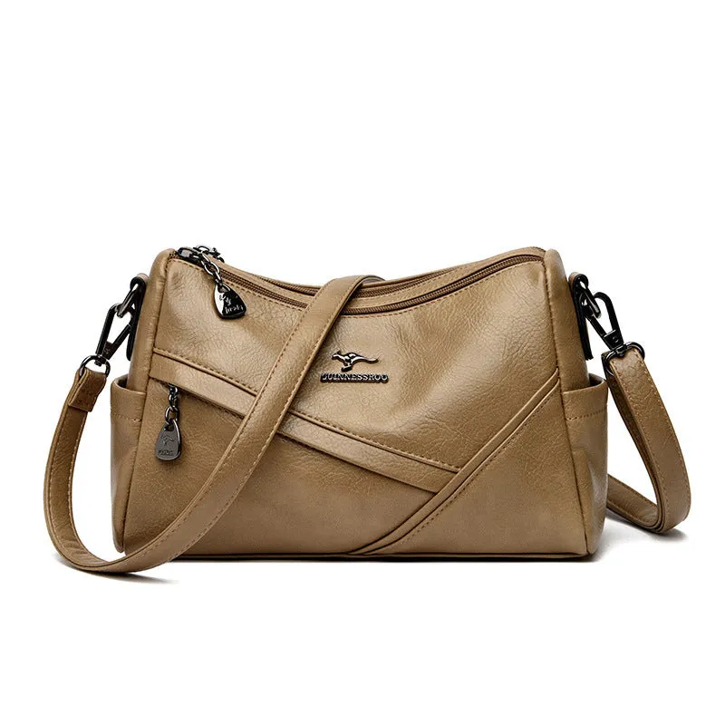 Multi-layered brand genuine leather women's bag 2023 new middle-aged mother bag soft leather versatile single shoulder temperament texture crossbody bag