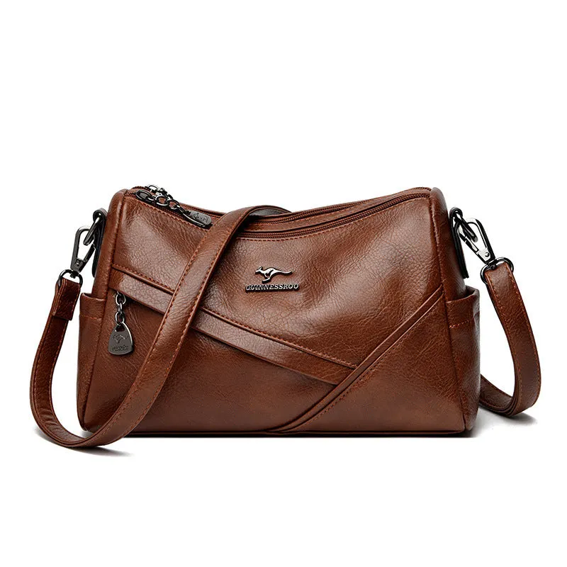 Multi-layered brand genuine leather women's bag 2023 new middle-aged mother bag soft leather versatile single shoulder temperament texture crossbody bag