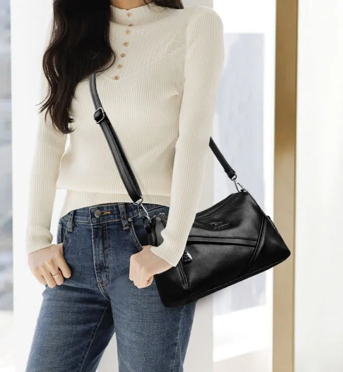 Multi-layered brand genuine leather women's bag 2023 new middle-aged mother bag soft leather versatile single shoulder temperament texture crossbody bag