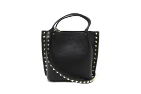 NEW Authentic Valentino Garavani Black Rockstud Grainy Calfskin Leather Crossbody Handbag