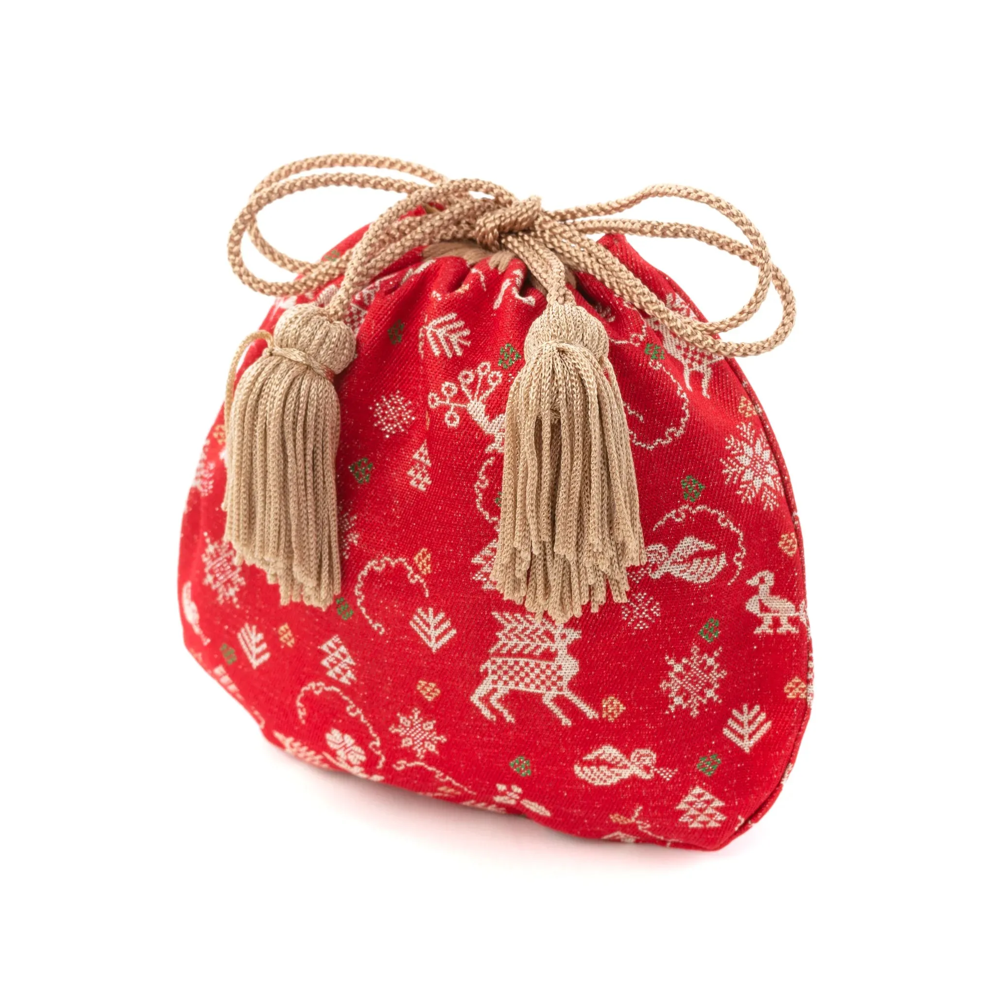 Nishijin-ori Small Drawstring Bag - Reindeer -,  Made in Kyoto, Japan,  Japanese traditional craft purse