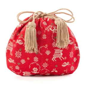 Nishijin-ori Small Drawstring Bag - Reindeer -,  Made in Kyoto, Japan,  Japanese traditional craft purse