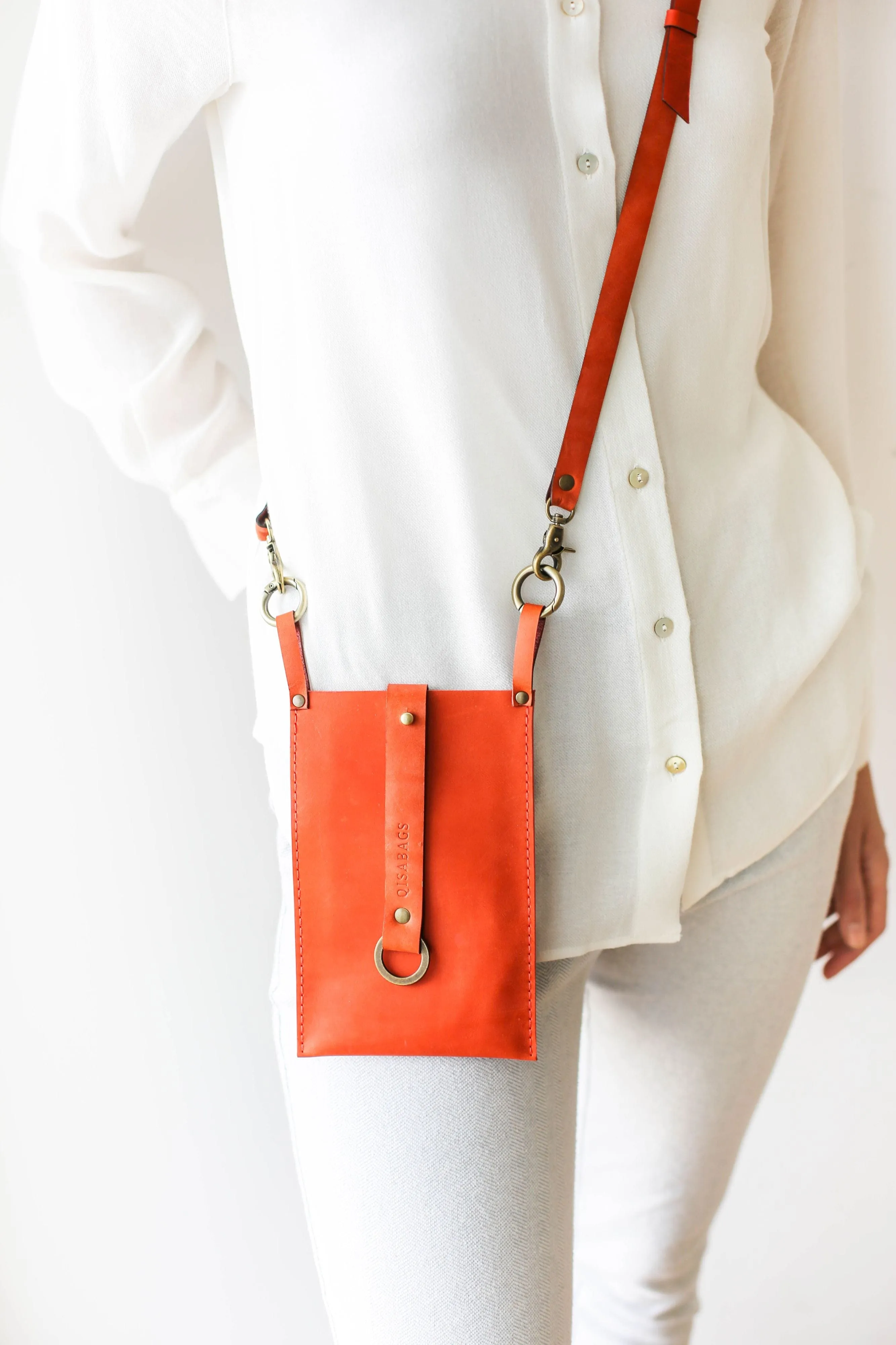 Orange Leather Phone Bag