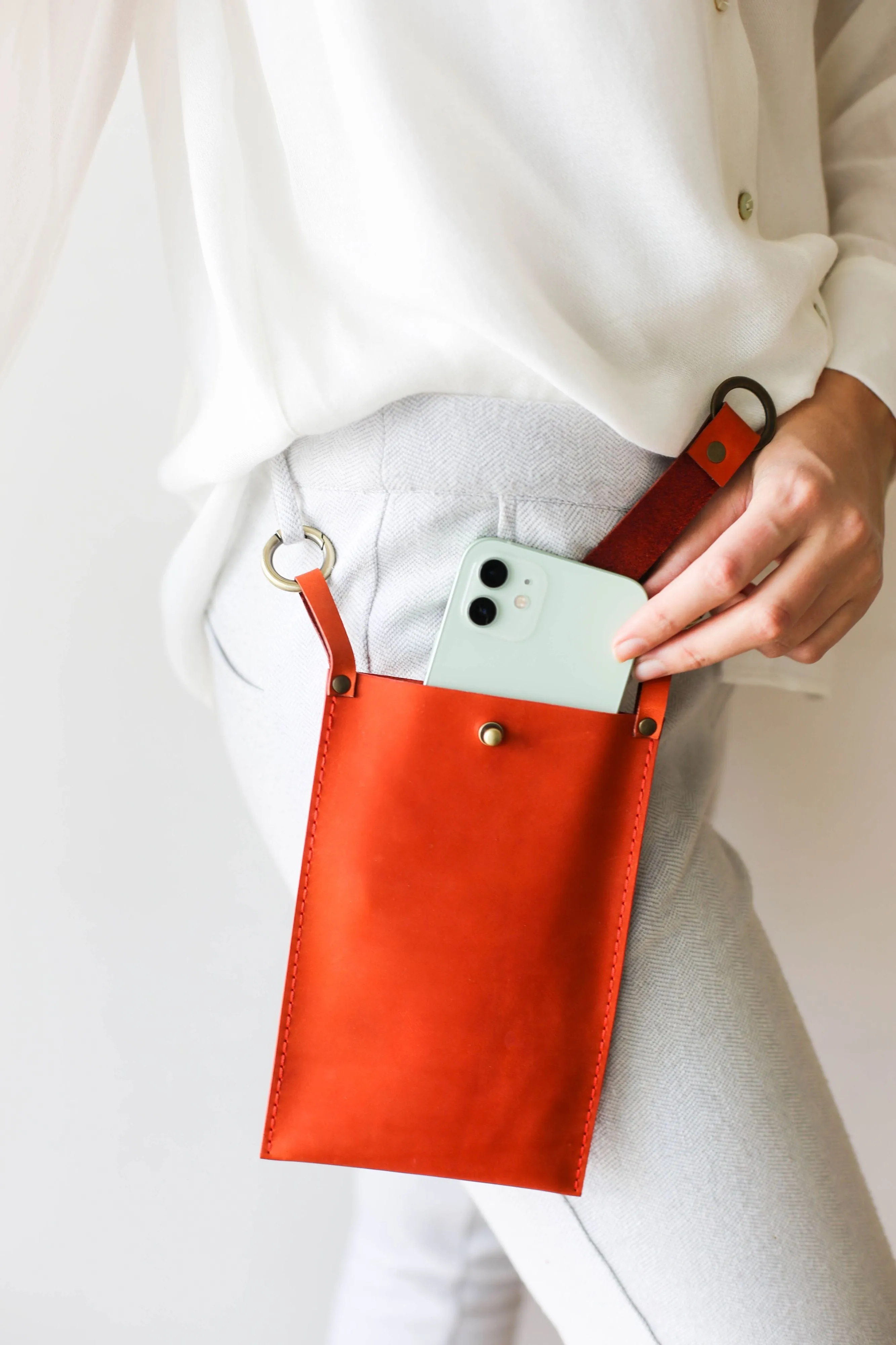 Orange Leather Phone Bag