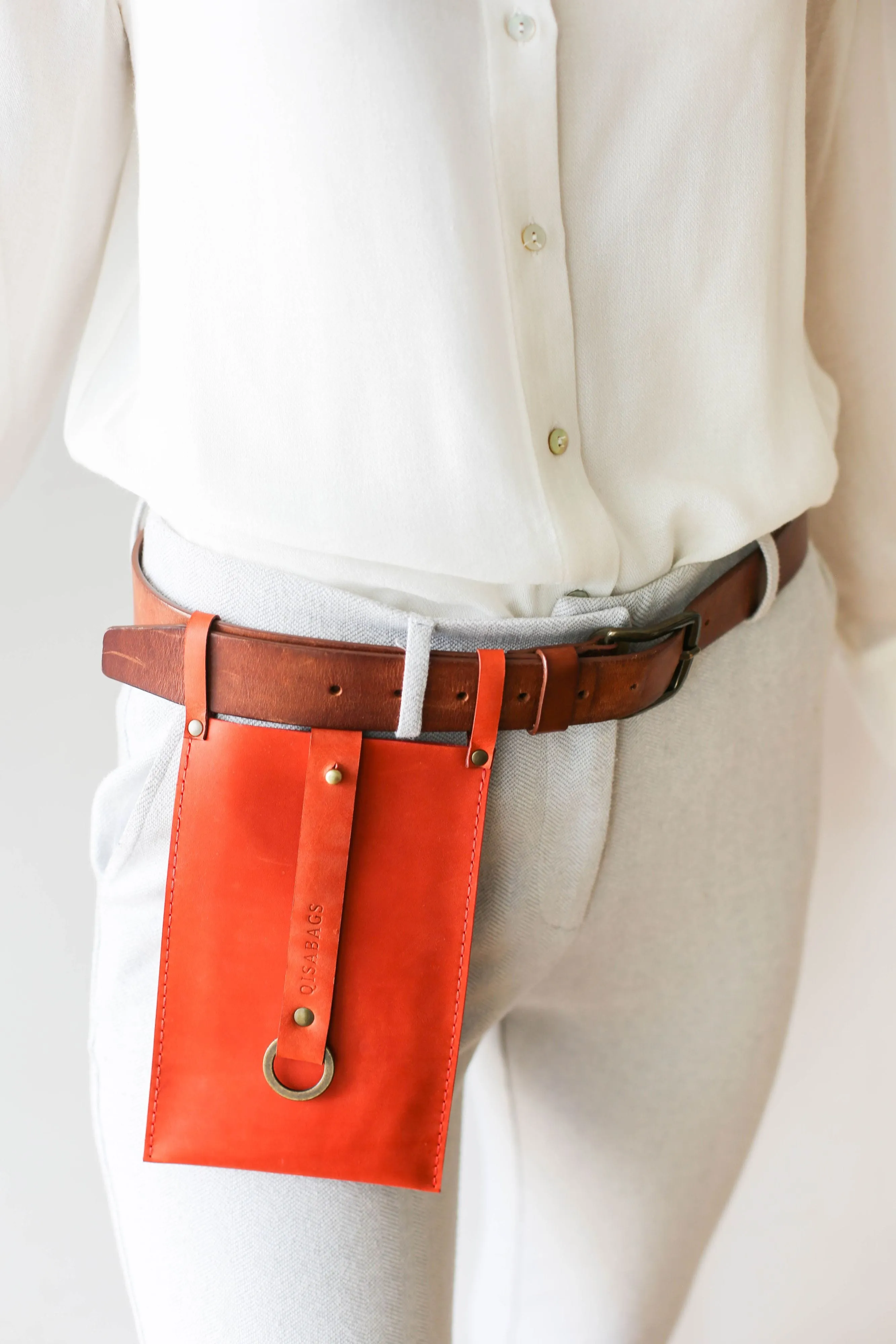 Orange Leather Phone Bag