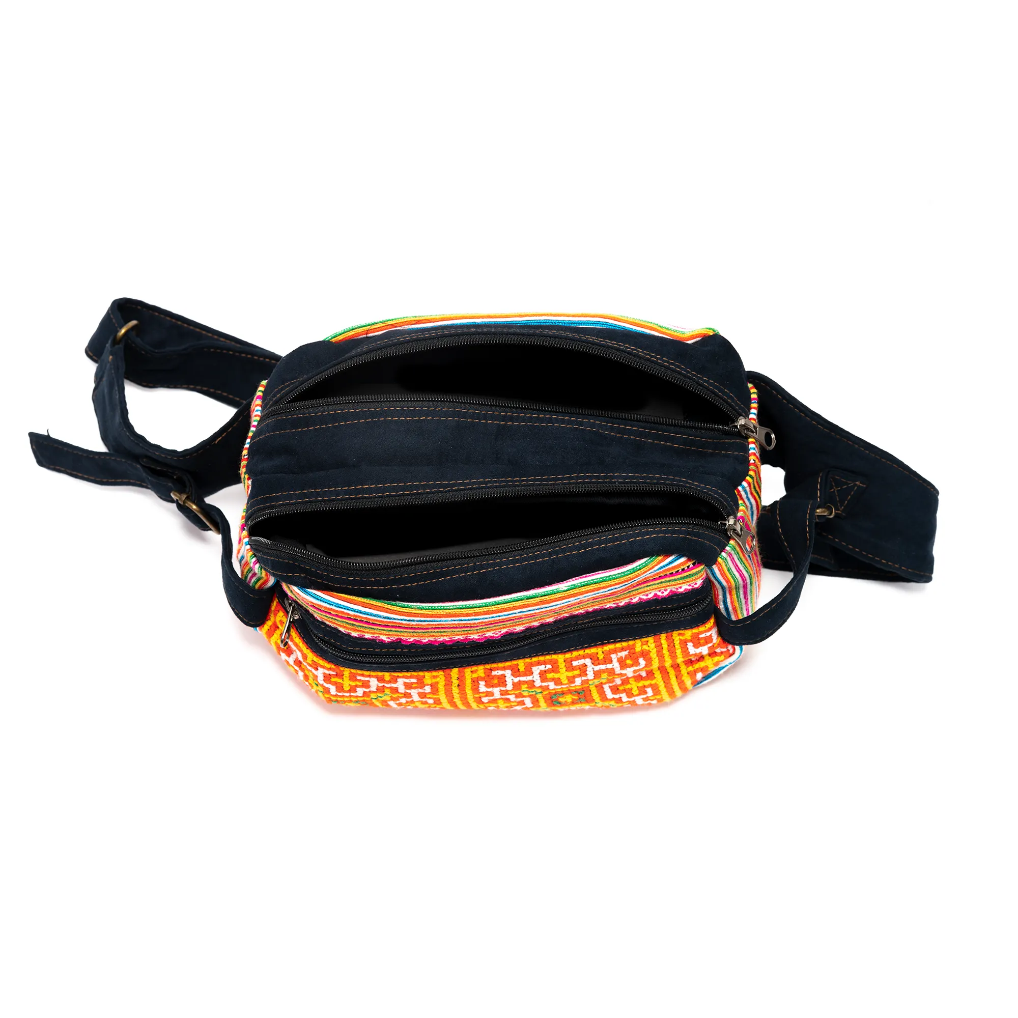 Orange Waist bag, embroidery and faux leather