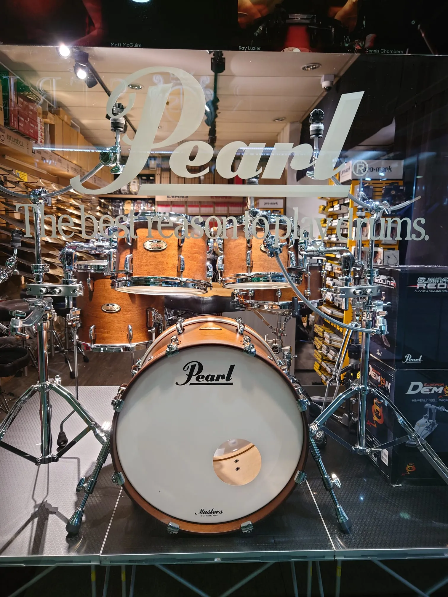 Pearl Masters Maple Reserve series in Matte Walnut, complete 5 piece shell set including matching snare drum