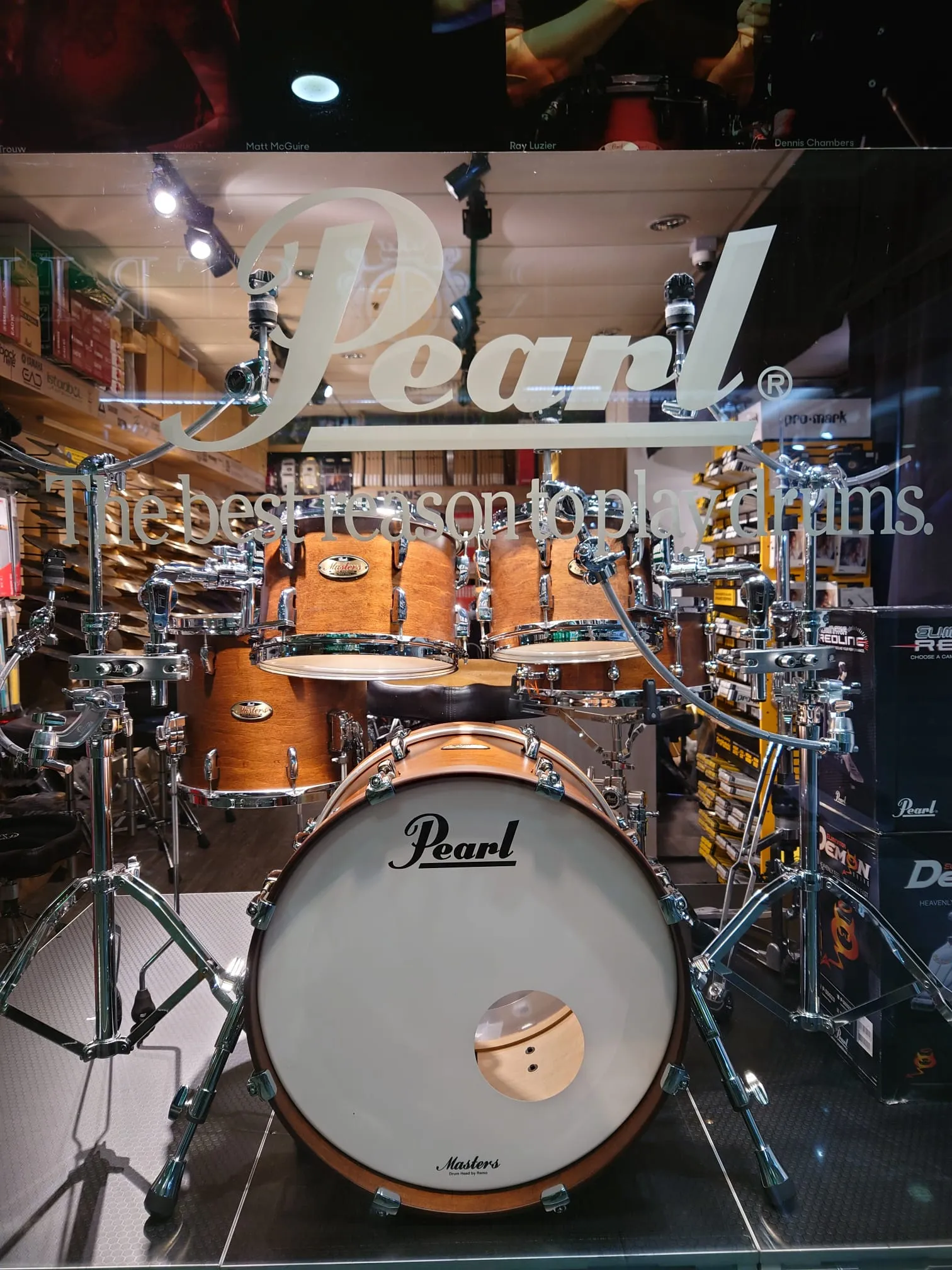 Pearl Masters Maple Reserve series in Matte Walnut, complete 5 piece shell set including matching snare drum