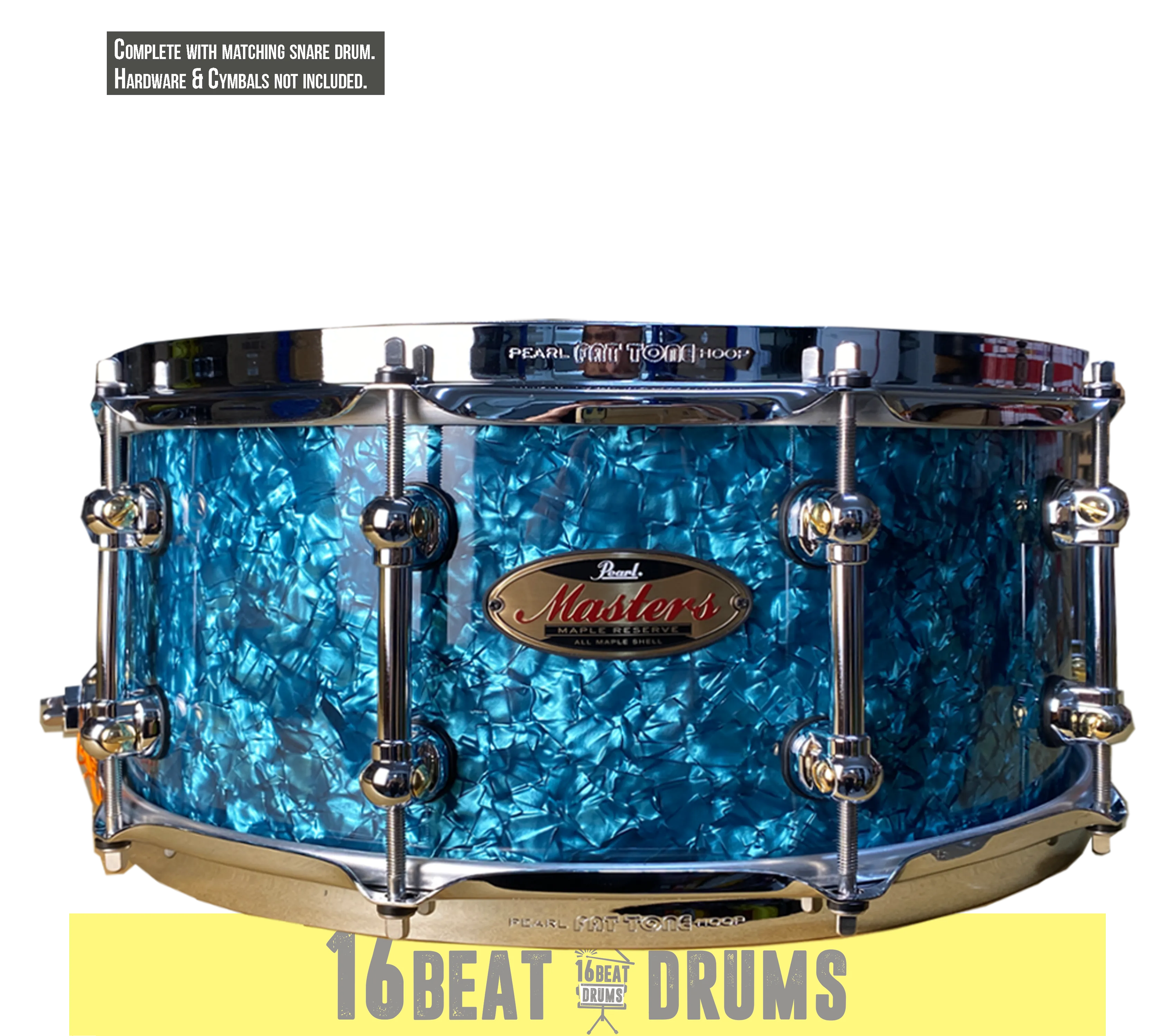 Pearl Masters Maple Reserve series in Turquoise Pearl, complete 5 piece shell set including matching snare drum