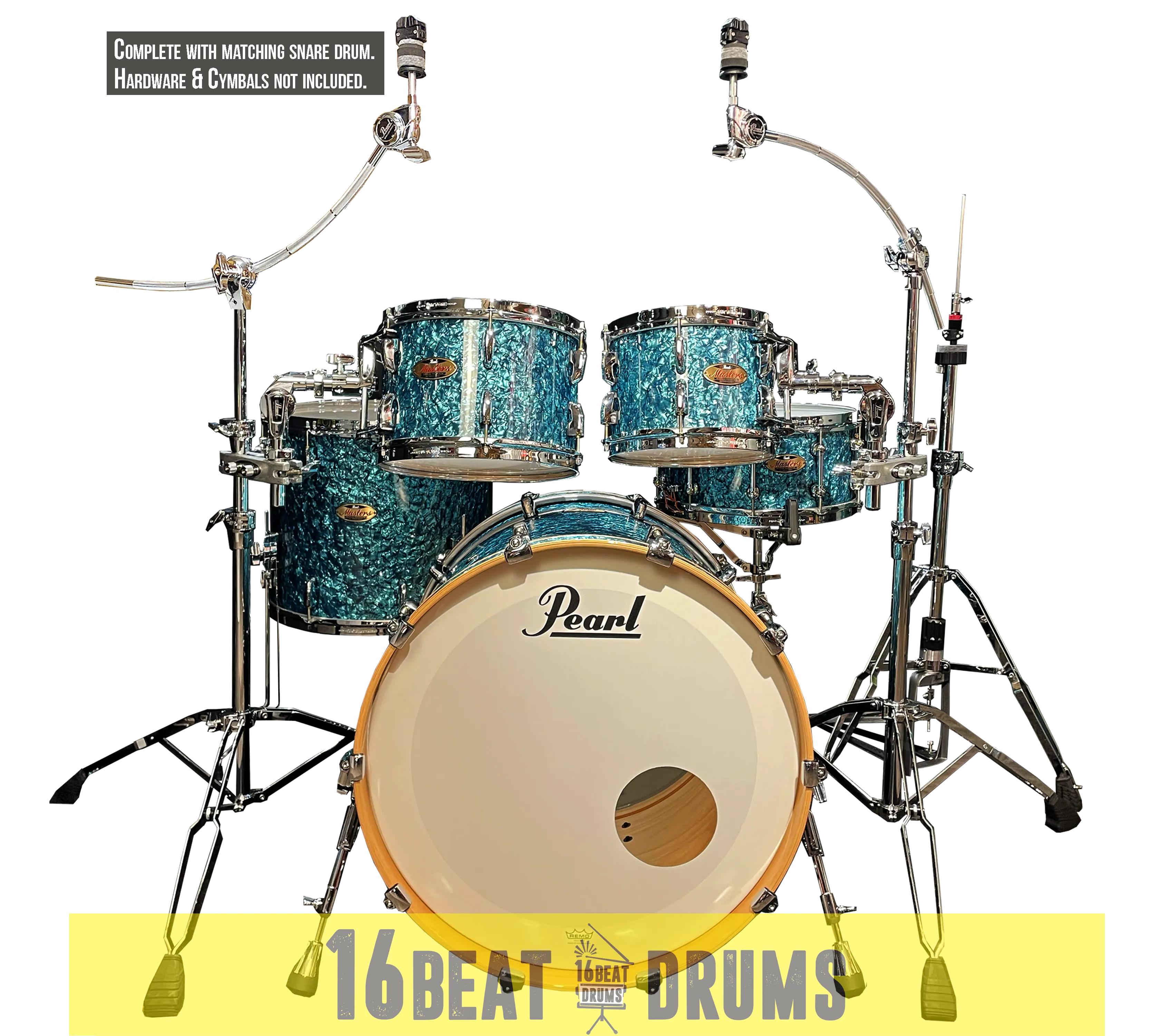 Pearl Masters Maple Reserve series in Turquoise Pearl, complete 5 piece shell set including matching snare drum