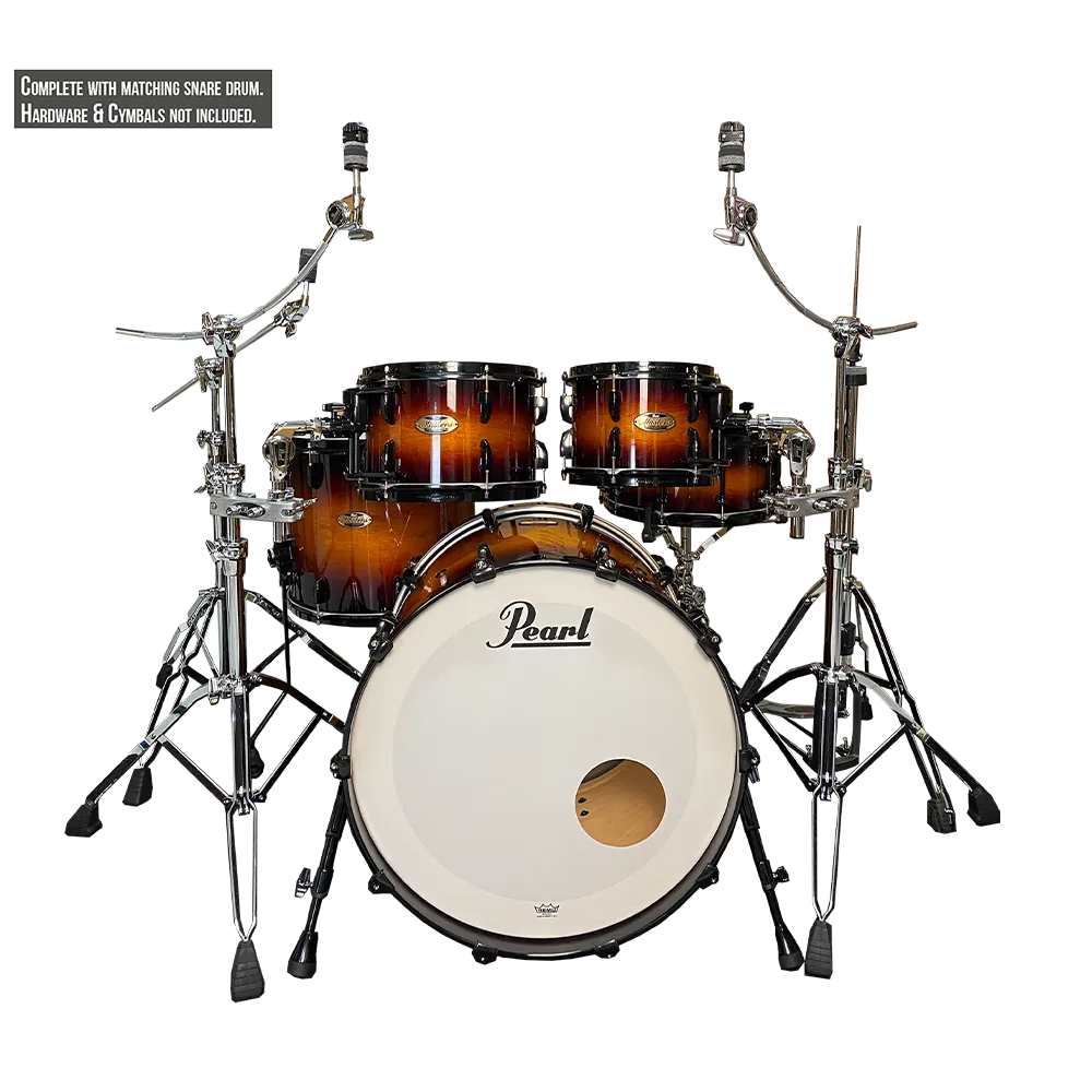 Pearl Masters Maple Reserve series in Vintage Tobacco Burst with Black hardware, complete 5 piece shell set including matching snare drum