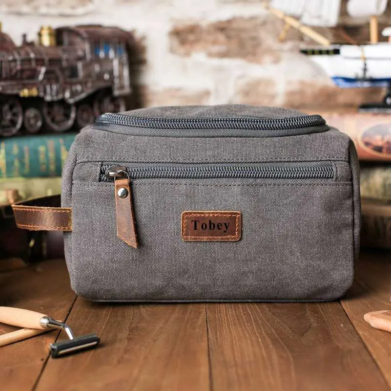 Personalized Groomsmen Gift, Dopp Kit Bag Customized Canvas Toiletry Bag Make Up Bag Monogram Mens Toiletry Bag