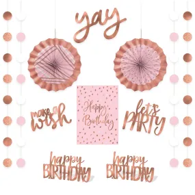 Pink & Blush Rose Gold Room Decorating Kit Birthday Party Accessories, 1 Set