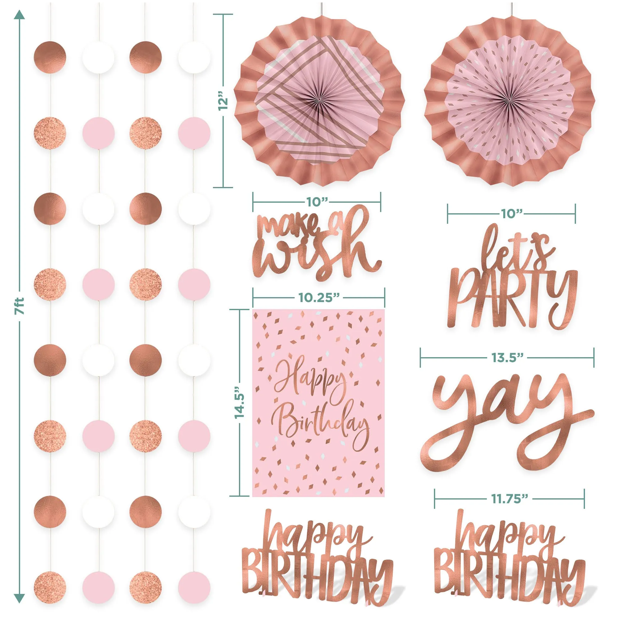 Pink & Blush Rose Gold Room Decorating Kit Birthday Party Accessories, 1 Set