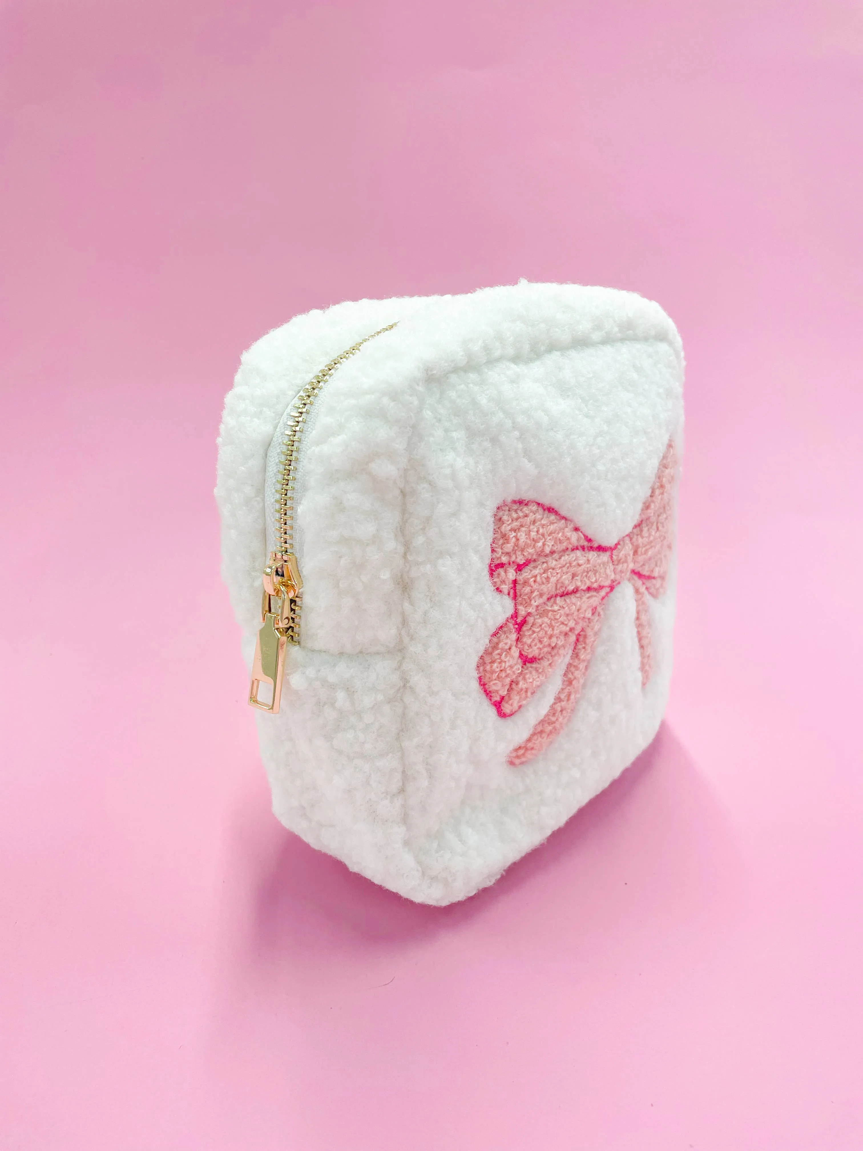 Pink Bow Teddy Cosmetic Zipper Bag - Small