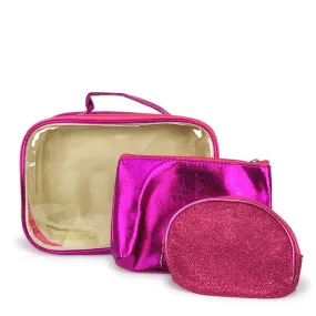 Pink Metallic Cosmetic Bag 3PC Set (1 unit)