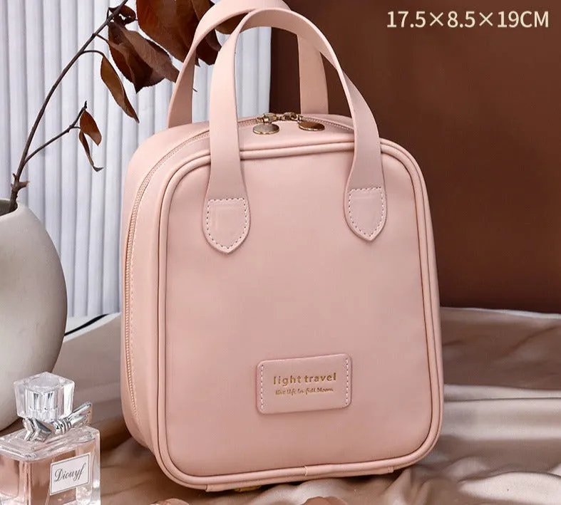 portable cosmetic bag with large capacity and high-end sense PU double zipper portable ins style high-looking travel cosmetic bag