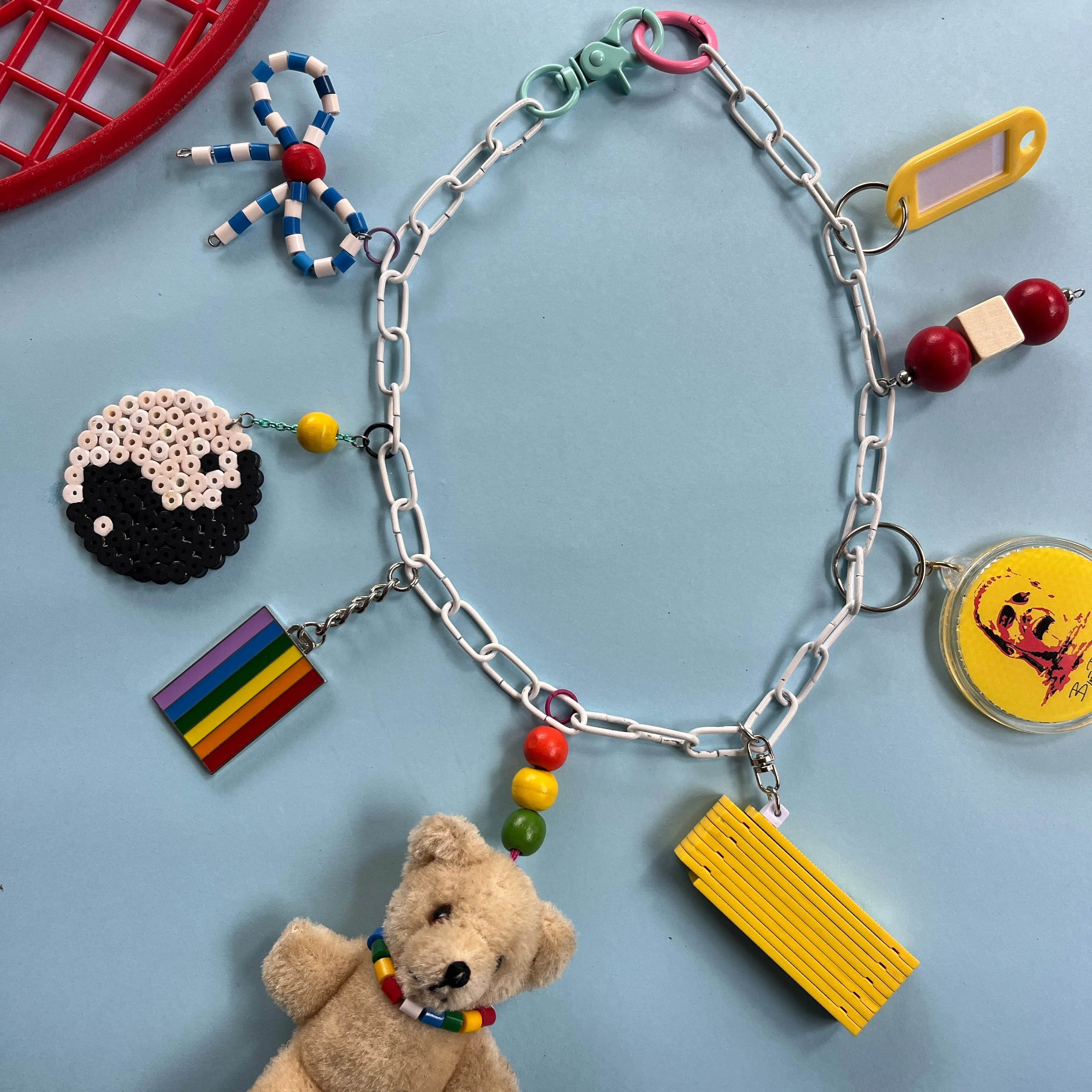 Pride teddy bag charm / necklace Clowncore