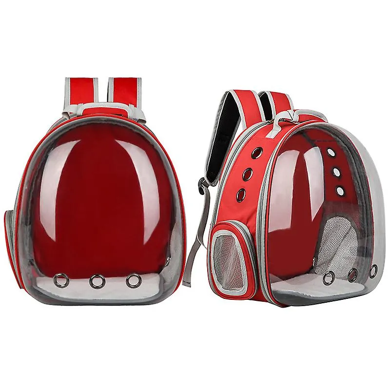 Red New Expandabale Cat Bag Breathable Portable Pet Carrier Bag Outdoor Travel Backpack For Cat And Dog Transparent Space Pet Backpack Fa1367