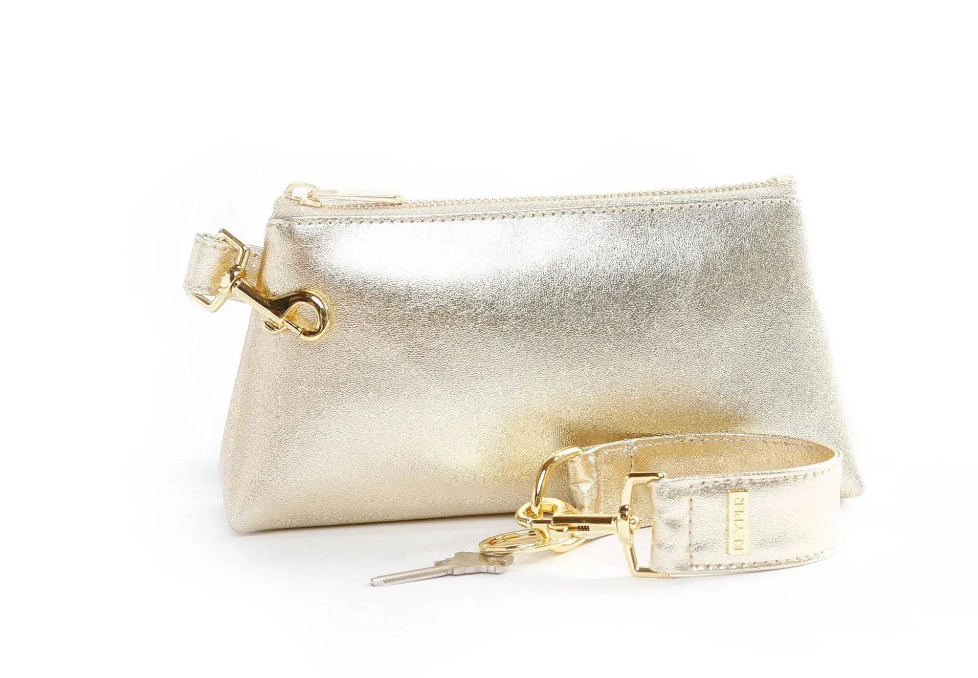 Rich Gold Tone Premium Leather Wristlet Bag