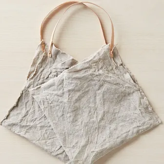 Rustic Linen Four Corner Bag   Leather Handles