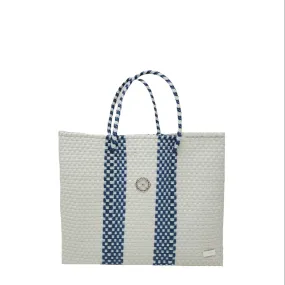 SMALL BLUE STRIPED TOTE BAG