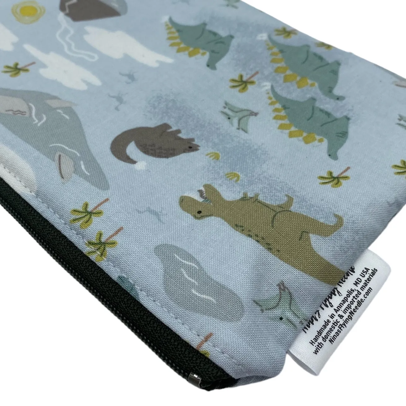 Snack Sized Reusable Zippered Bag Dinosaurs on Light Blue