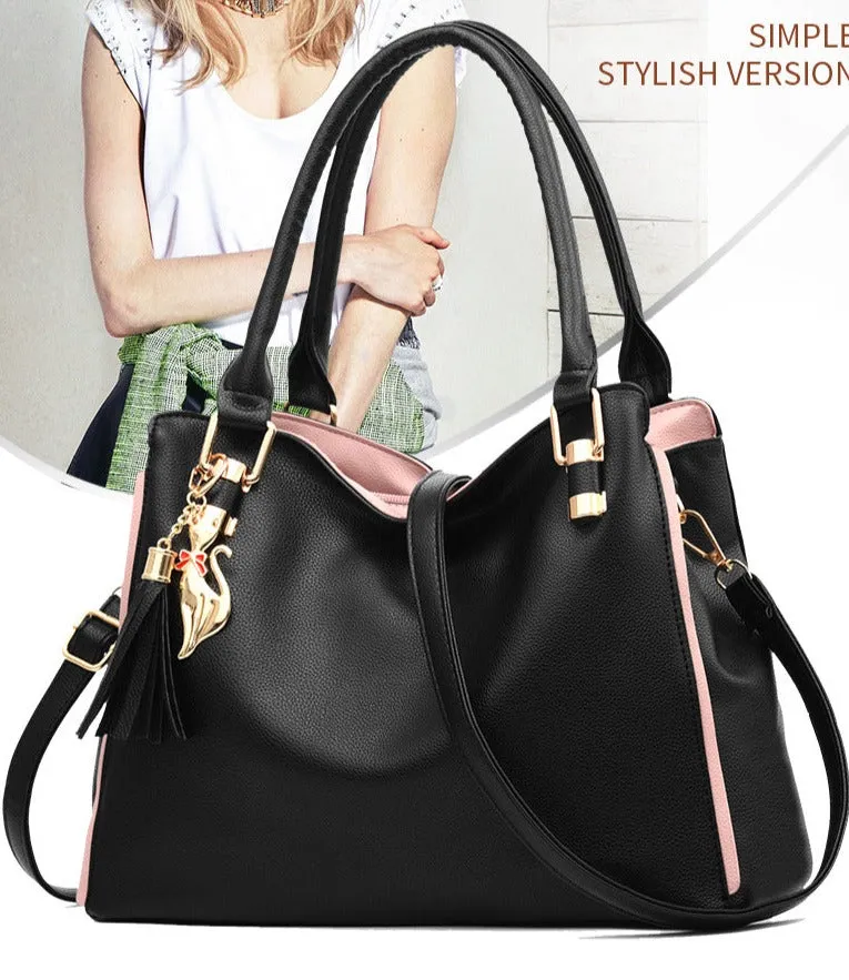 Soft leather women's bag mom bag new color matching large capacity simple trendy casual portable crossbody large bag