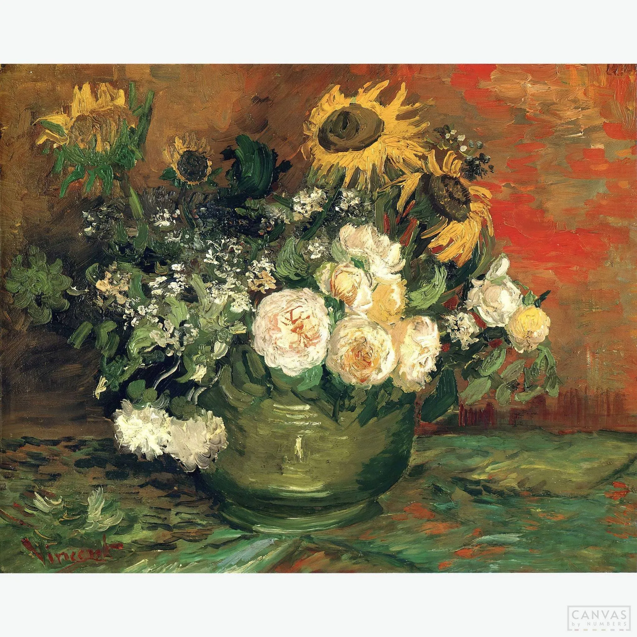 Still Life with Roses and Sunflowers - Diamond Painting