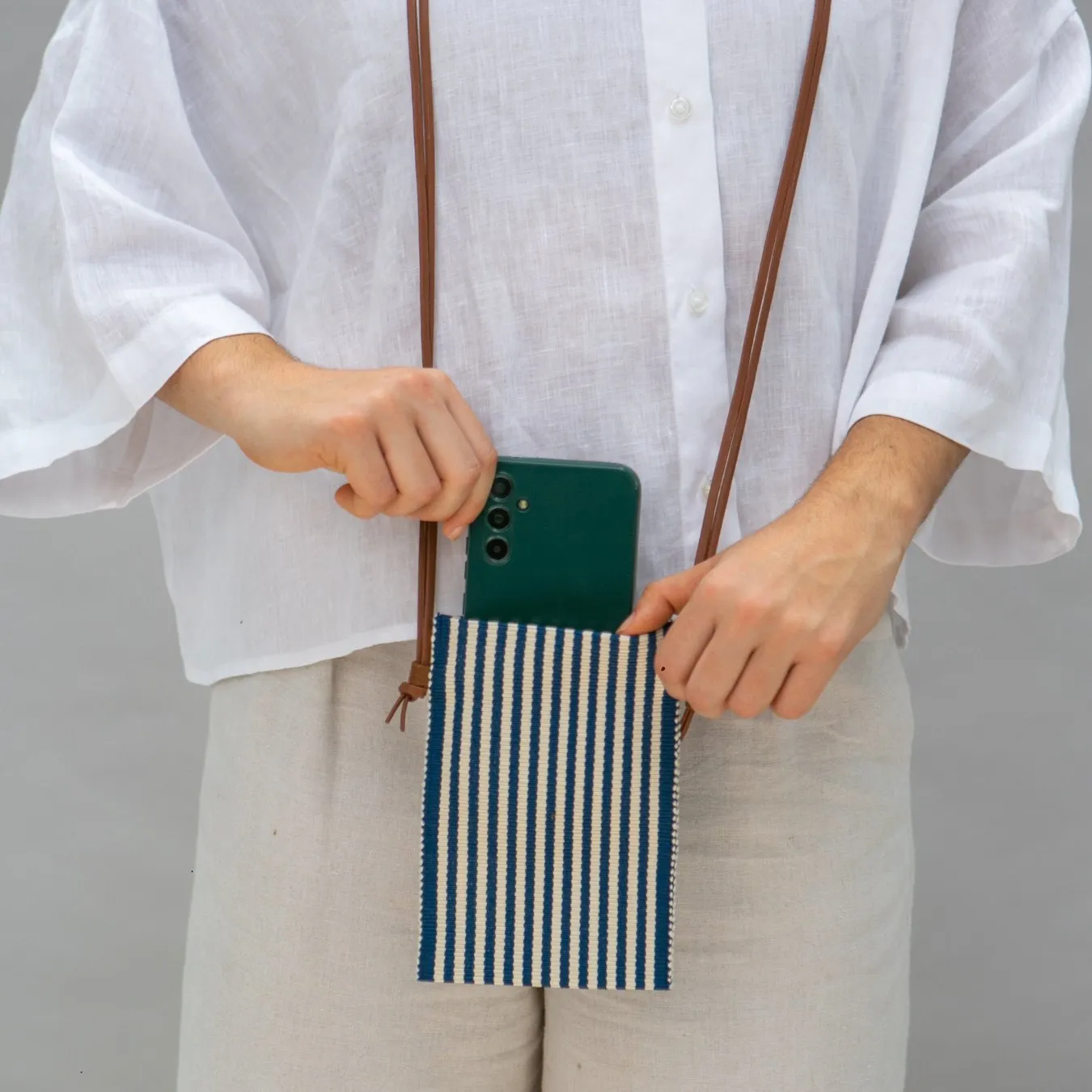 Striped Woven Phone Purse