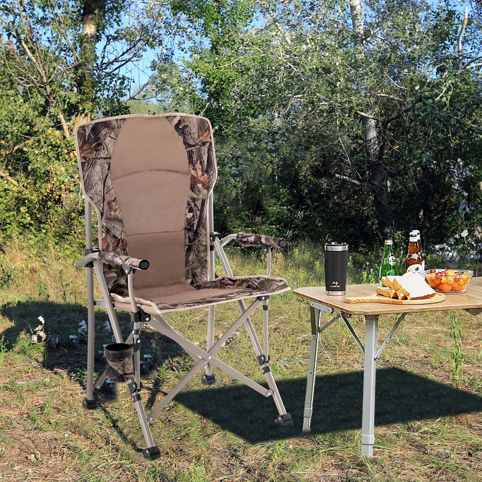 Tangkula Folding Camping Chair, Portable Camp Chair with Padded Seat, Cup Holder, Armrest, Heavy Duty Metal Frame