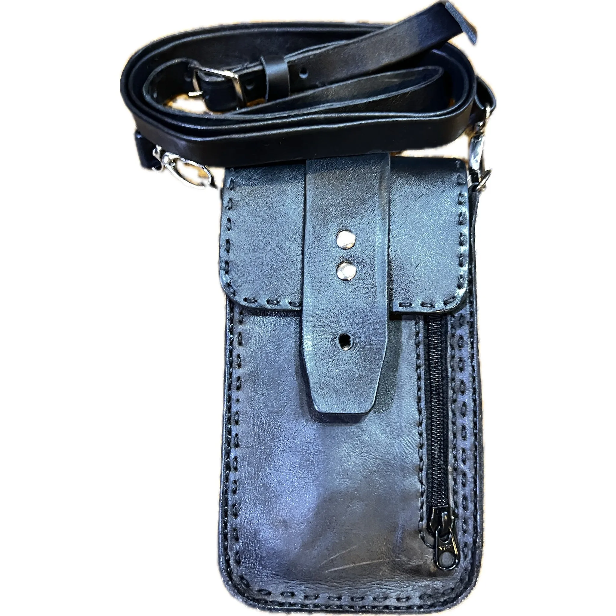 TOURIST LEATHER CROSSBODY CELL PHONE BAG HAND SEWN M9