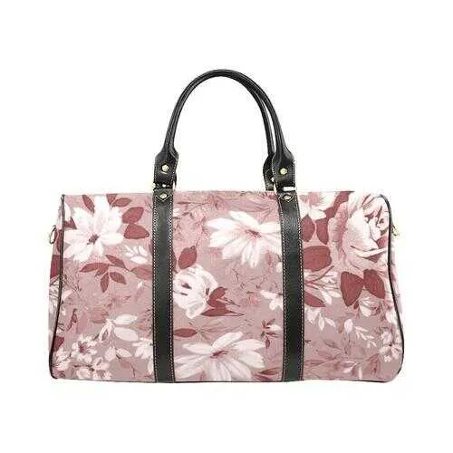 Travel Bags, Pink And White Floral Style Adjustable Black Handle Zip Close Bag