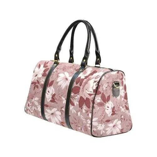 Travel Bags, Pink And White Floral Style Adjustable Black Handle Zip Close Bag