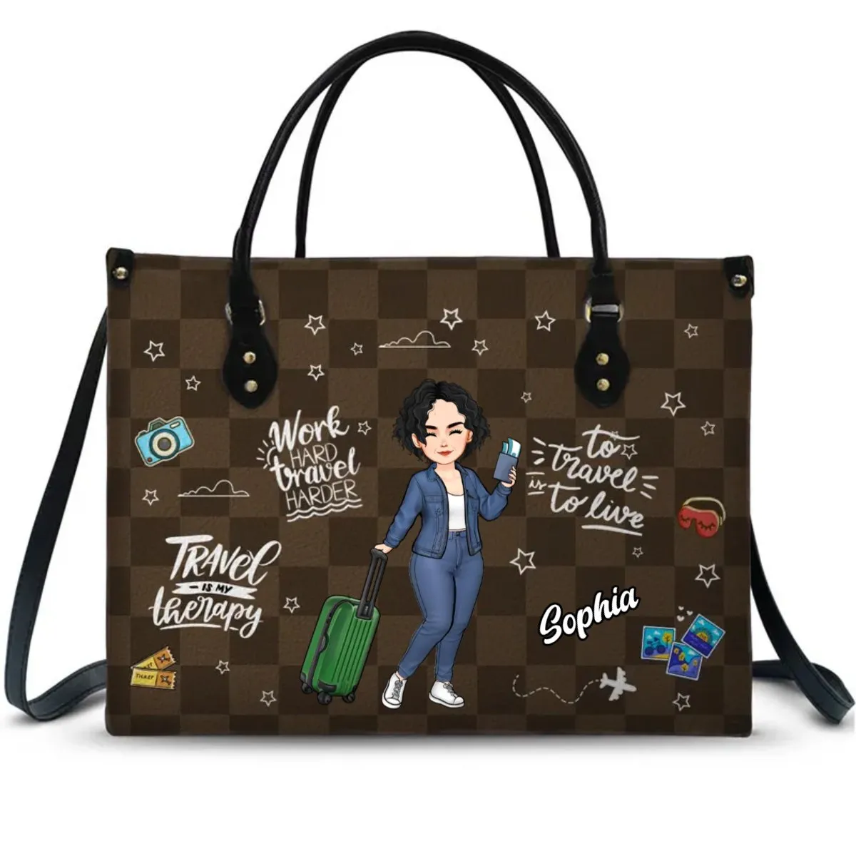 Travel Lovers - Travel Is My Therapy - Personalized Leather Bag