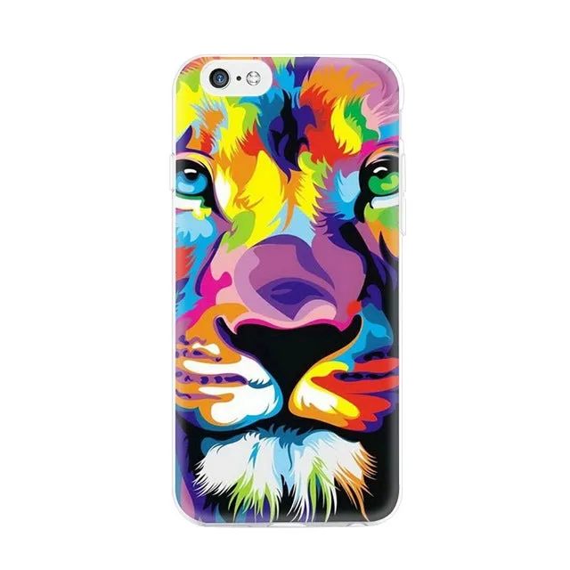 Ultra Thin Phone Case For iPhone 7 6 5 4 TPU Bags Cover For iPhone 5S 6S 4S 7 Plus 5C SE Spring Autumn Tiger Painting Pattern