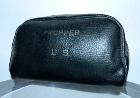 vintage black leather clutch bag PROPPER US Dopp kit pouch 1950s