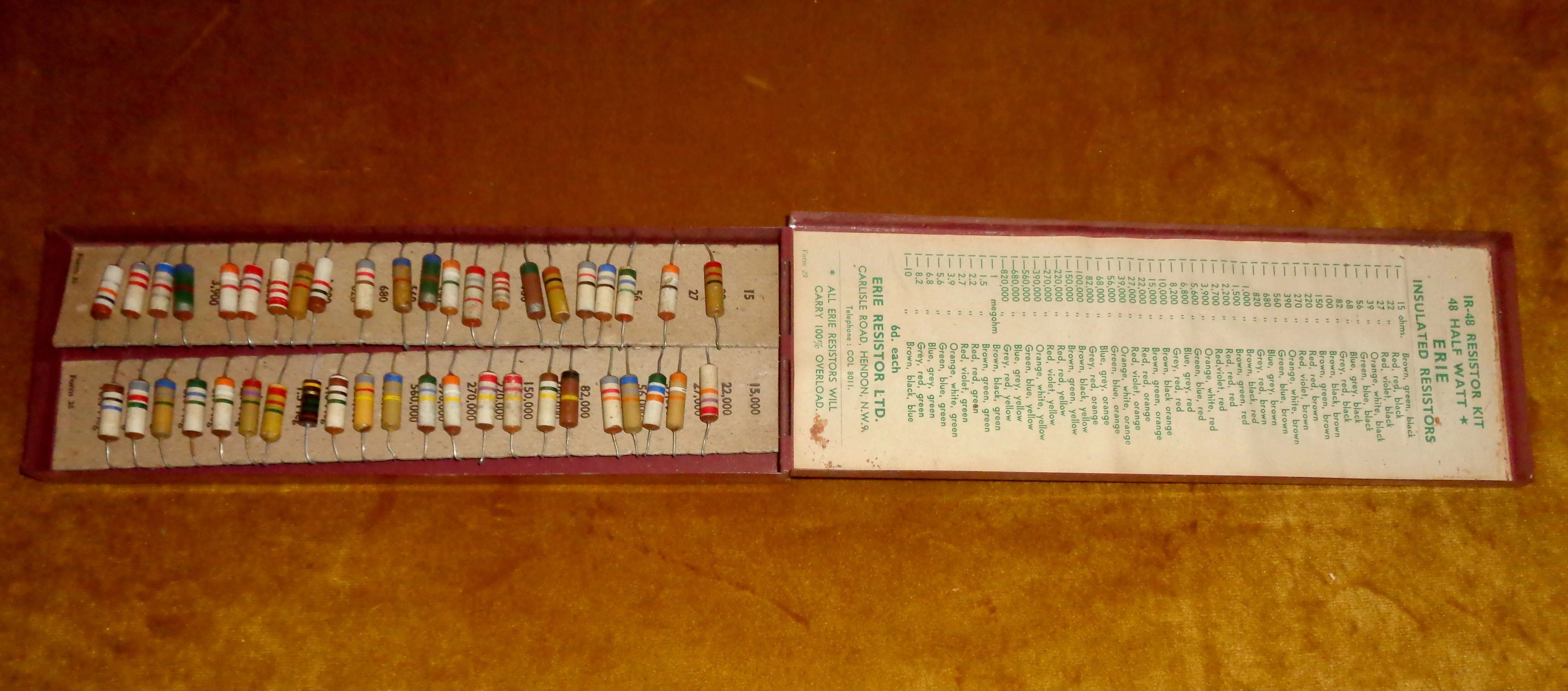 Vintage ERIE IR-48 Insulated Resistor Kit 15 Ohms to 10 Megaohms