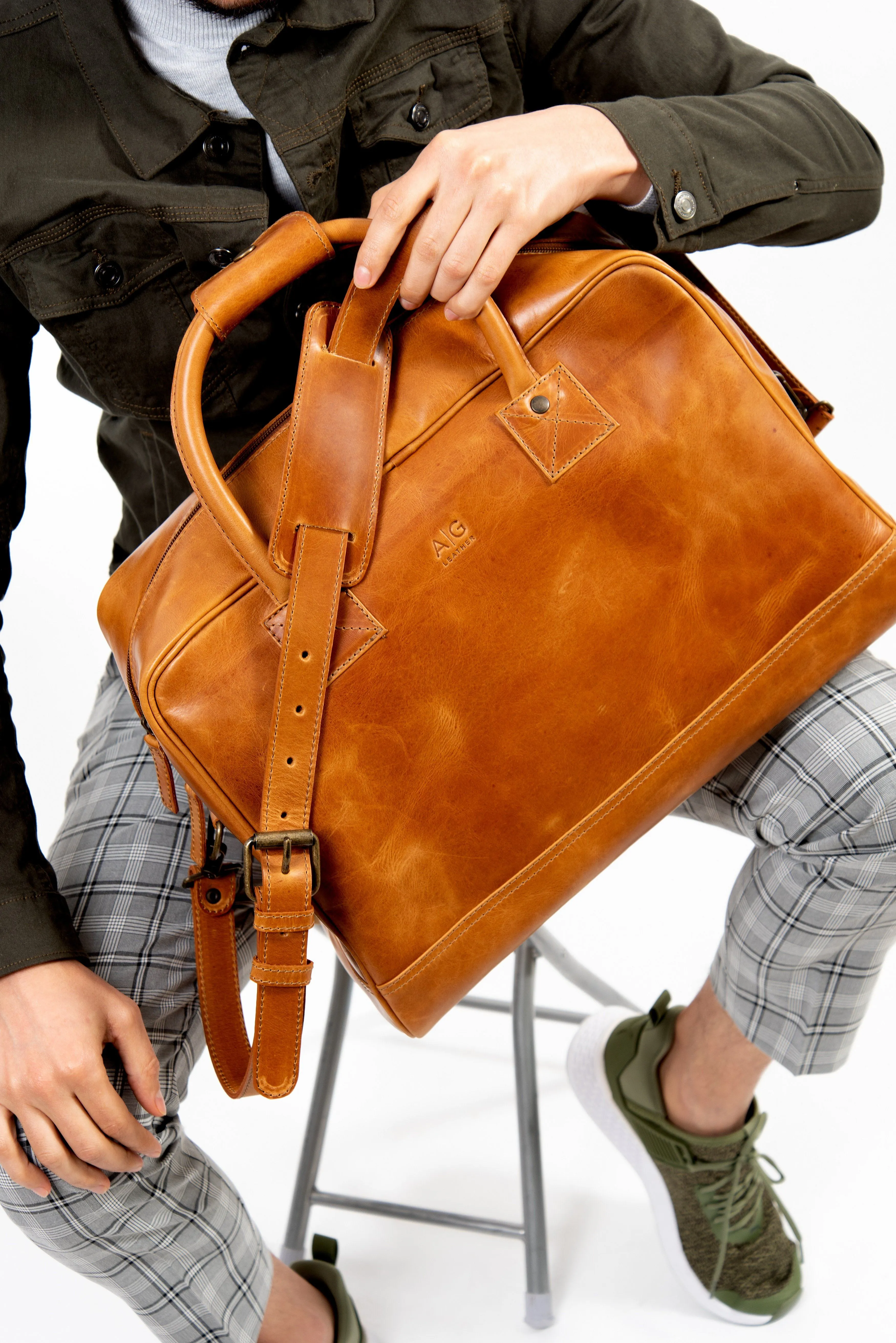 Waldorf Urban Sport Bag in Cognac Leather - final sale no exchange