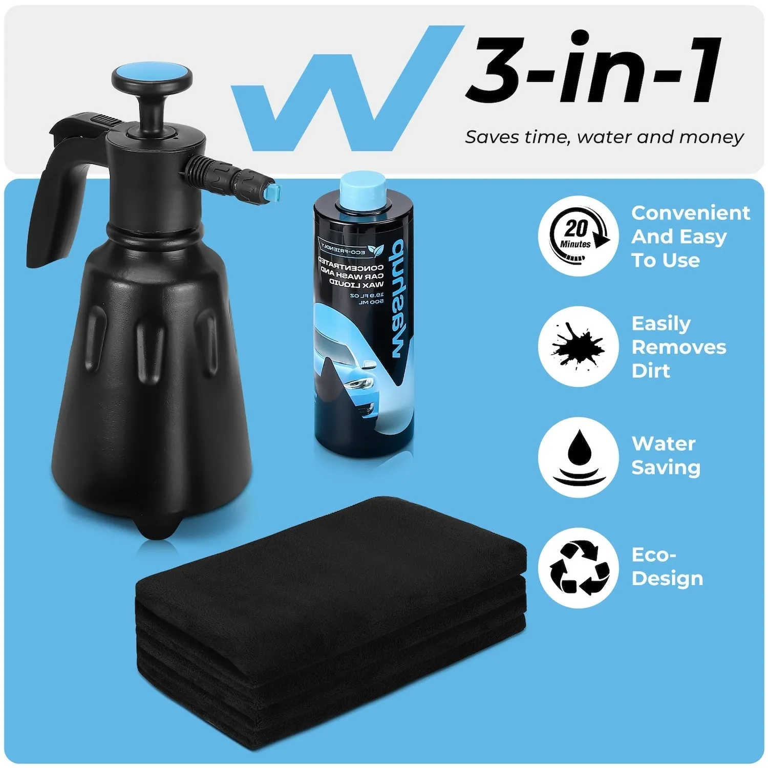 WashUp Eco-Friendly Waterless Car Wash and Wax Kit