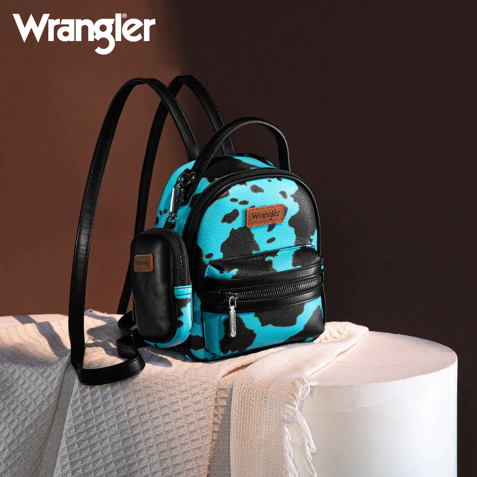 WG133-8600  Wrangler Cow Print Mini Backpack With Coin Pouch - Turquoise