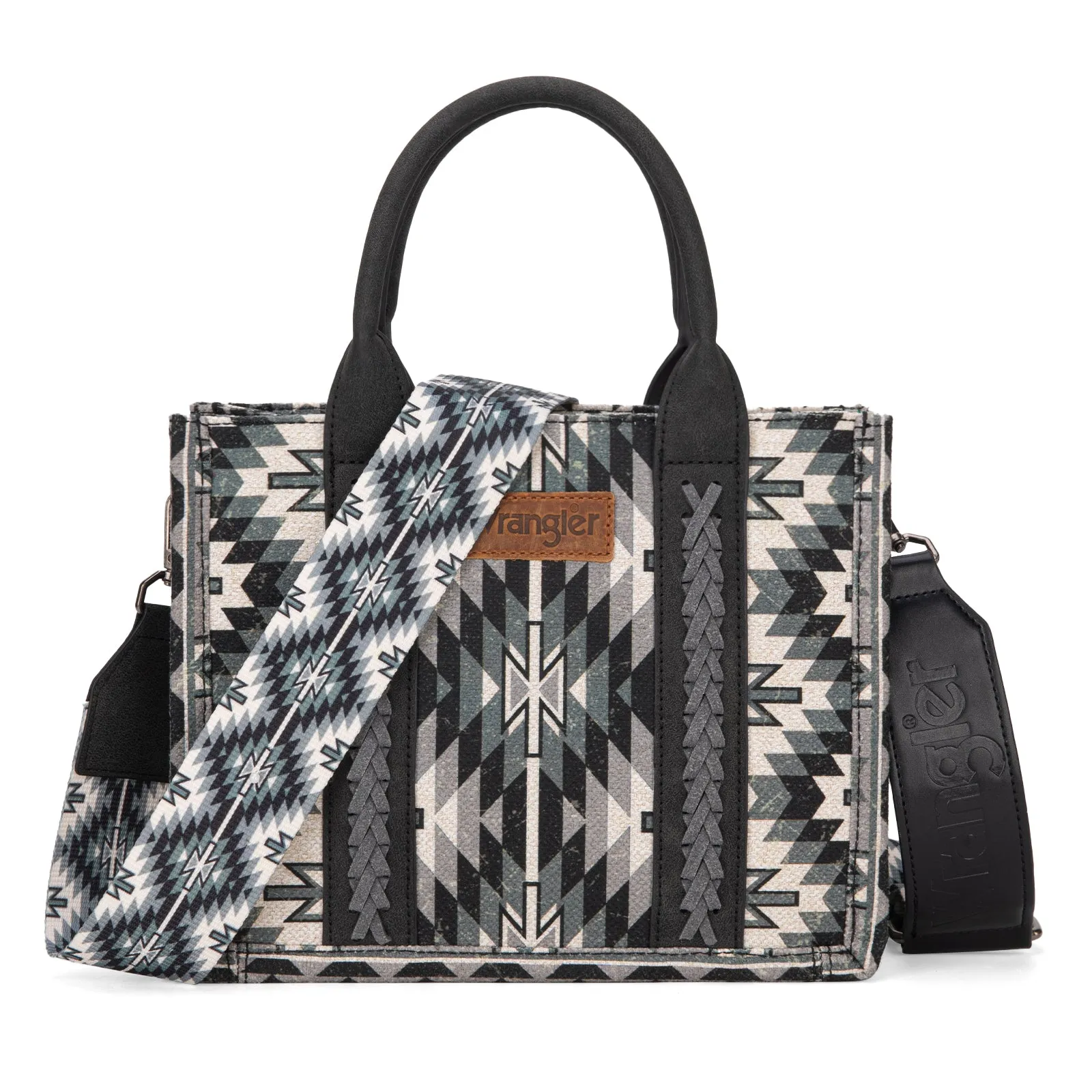 WG2213-8120S  Wrangler Southwestern Pattern Dual Sided Print  -Tote/Crossbody -BLACK