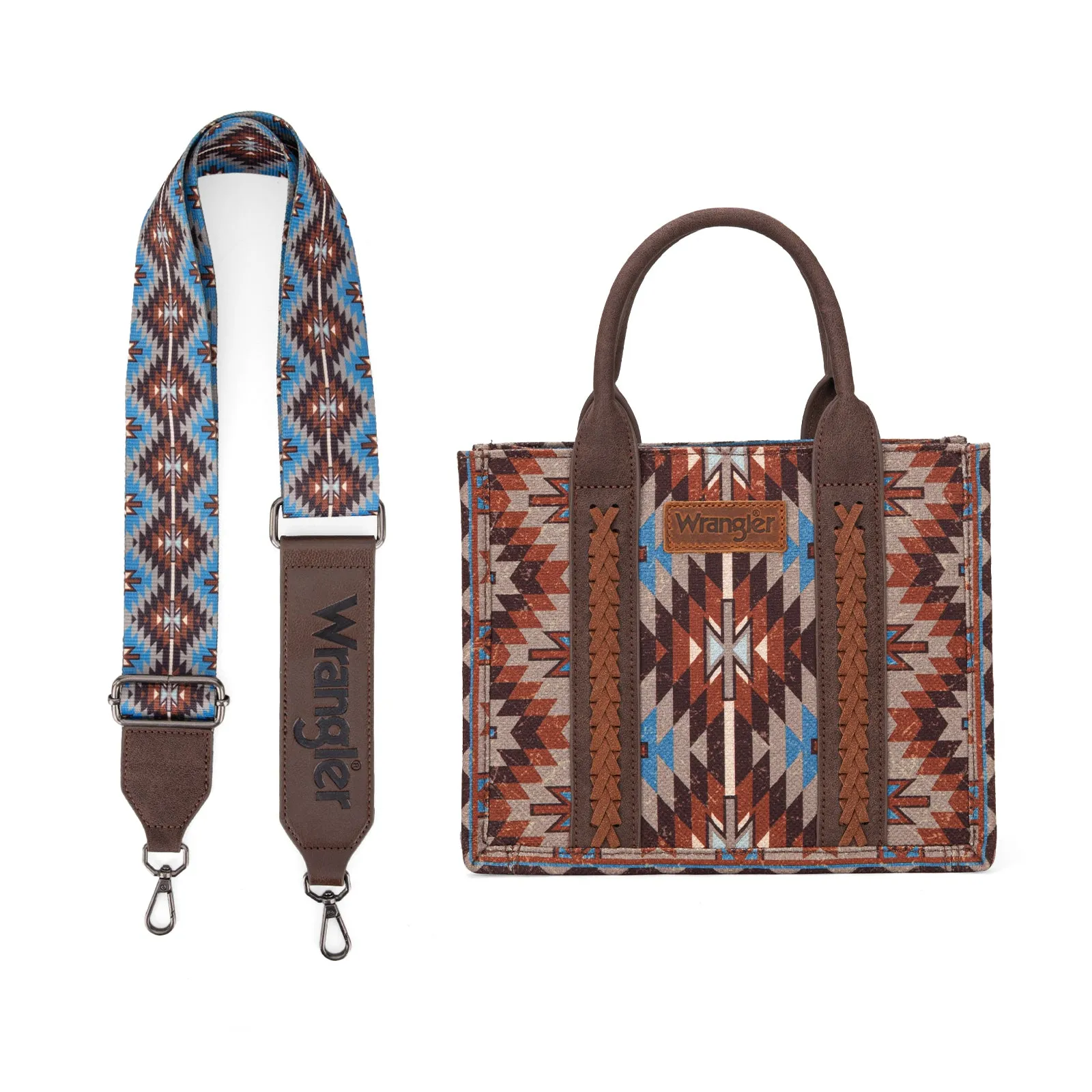 WG2213-8120S  Wrangler Southwestern Pattern Dual Sided Print-Tote/Crossbody - Coffee