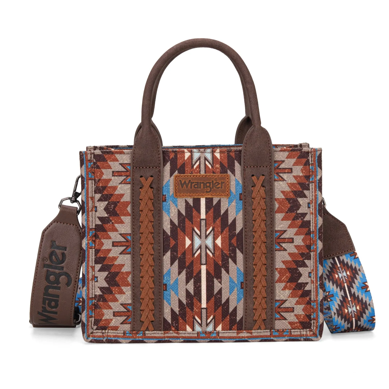 WG2213-8120S  Wrangler Southwestern Pattern Dual Sided Print-Tote/Crossbody - Coffee