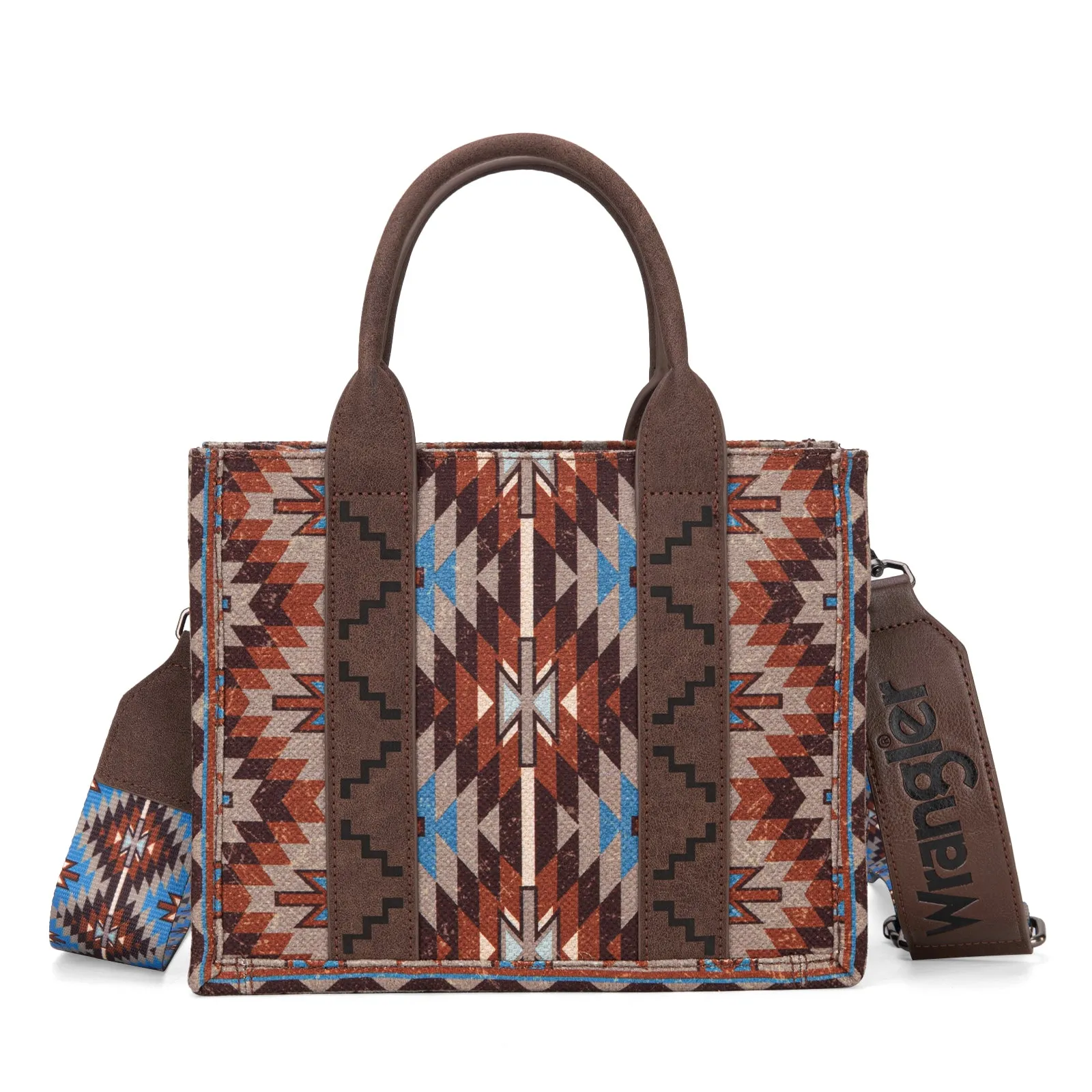 WG2213-8120S  Wrangler Southwestern Pattern Dual Sided Print-Tote/Crossbody - Coffee