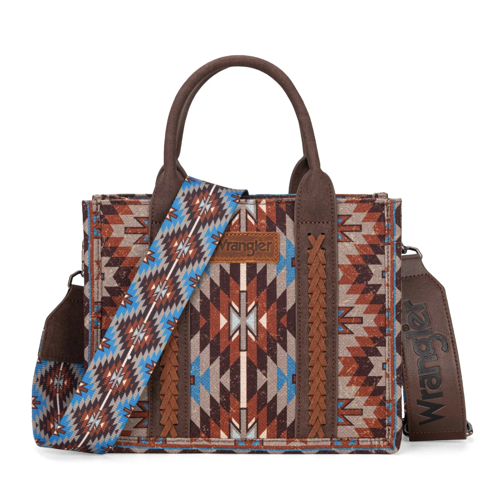 WG2213-8120S  Wrangler Southwestern Pattern Dual Sided Print-Tote/Crossbody - Coffee