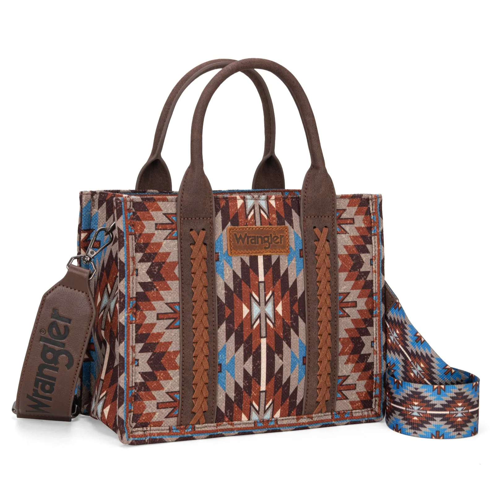 WG2213-8120S  Wrangler Southwestern Pattern Dual Sided Print-Tote/Crossbody - Coffee