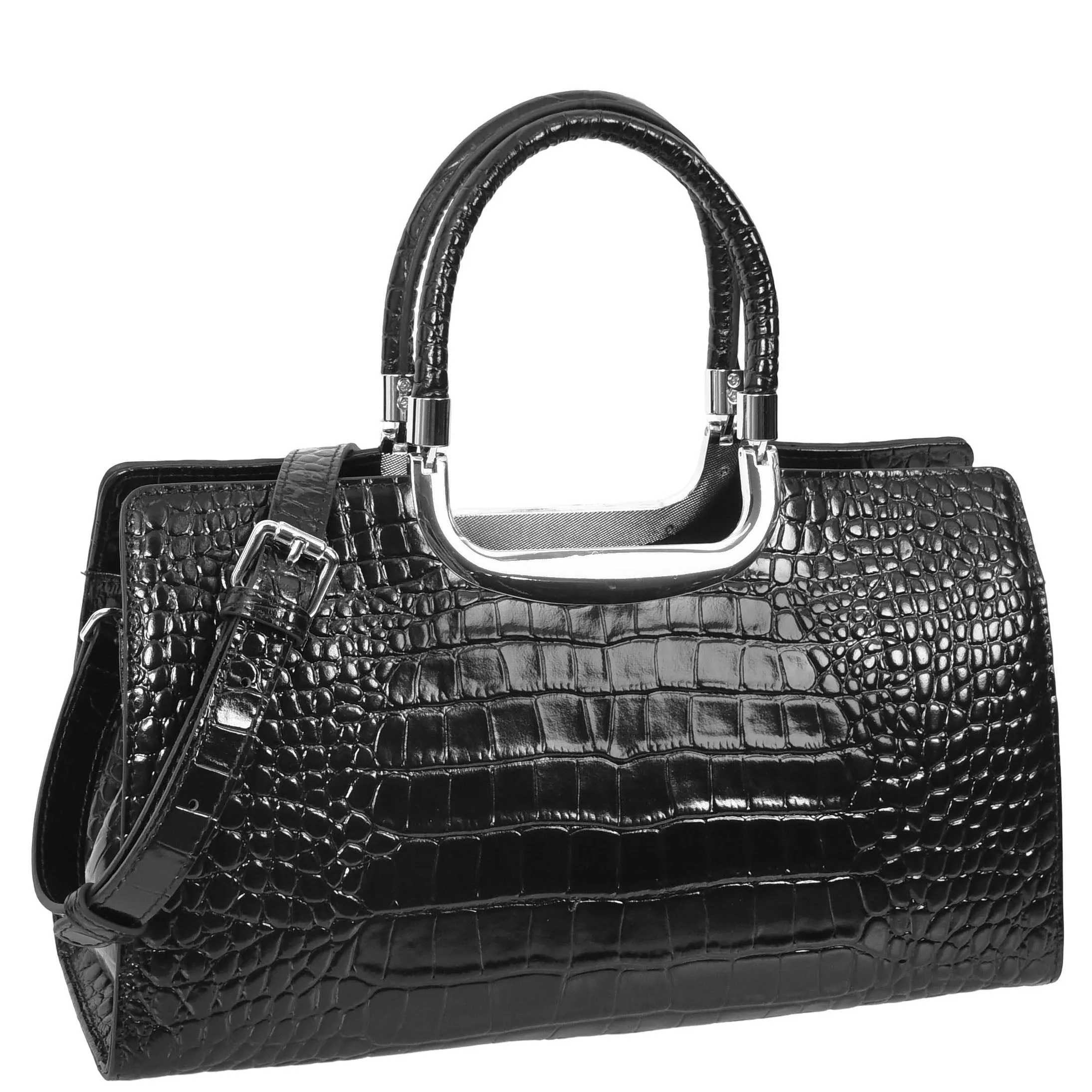 Womens Leather Handbag Croc-Print Casual Fashion Top Handle Tote Bag A880 Black