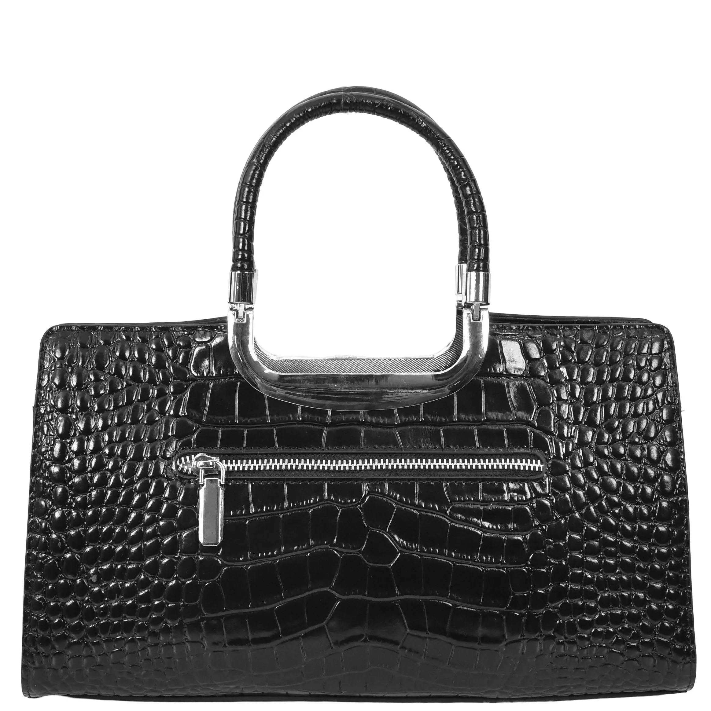 Womens Leather Handbag Croc-Print Casual Fashion Top Handle Tote Bag A880 Black